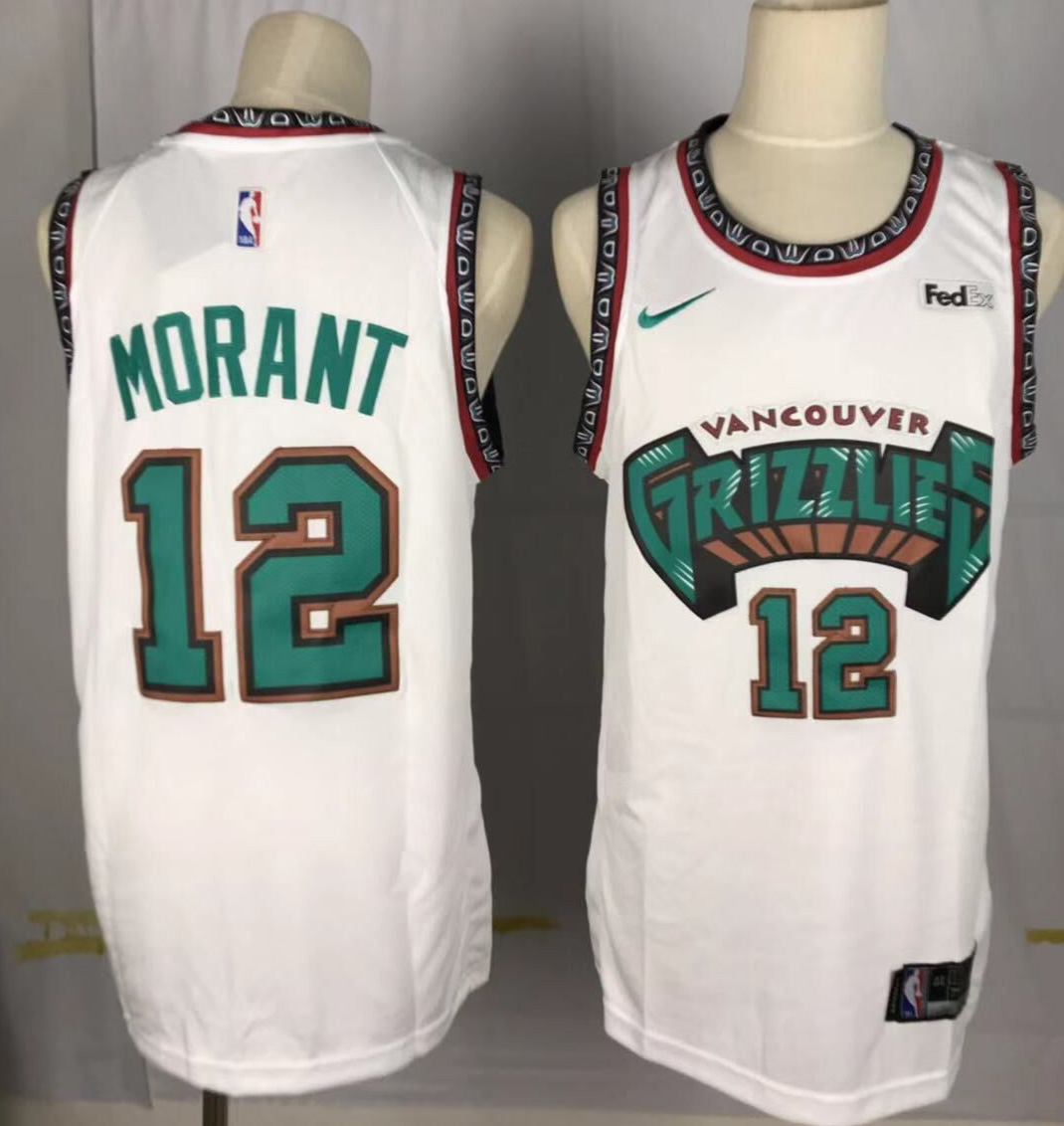 Custom Men Memphis Grizzlies #12 Morant White Throwback Nike NBA Jerseys->women nfl jersey->Women Jersey